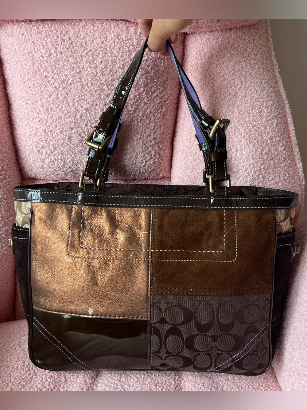 Vintage Coach Holiday Patchwork Tote